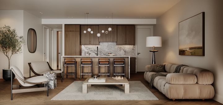Great room & kitchen rendering